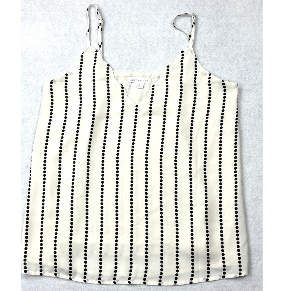 Socialite Cami Top Womens Small Ivory White Striped V Notch Spaghetti Strap Tank